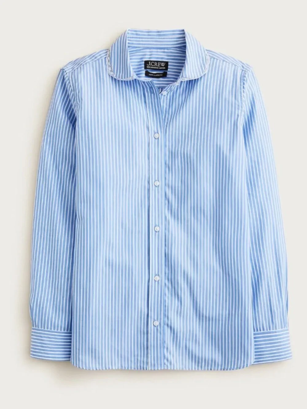 J. Crew NWOT Jules Club-Collar Shirt in Striped Cotton Poplin Bright Grotto 16T